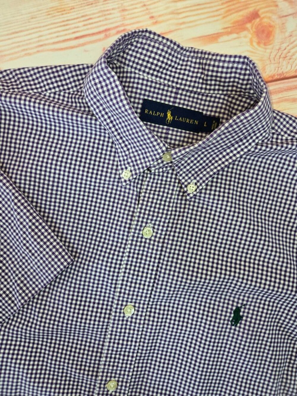 Ralph Lauren Purple Gingham Short Sleeve Shirt Size Large